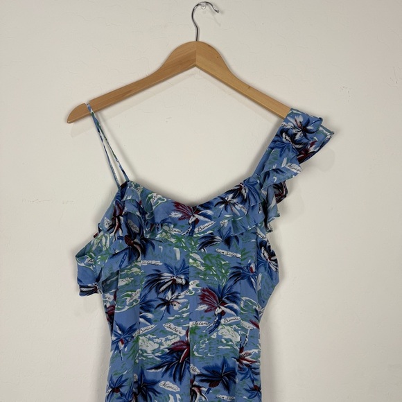 The Kooples Blue Printed Sleeveless One-Shoulder Romper - Picture 7 of 15